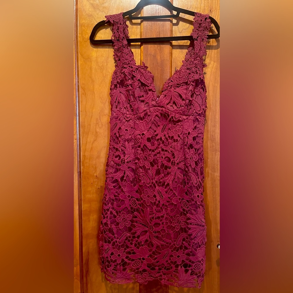 Burgundy lace dress from Lulu